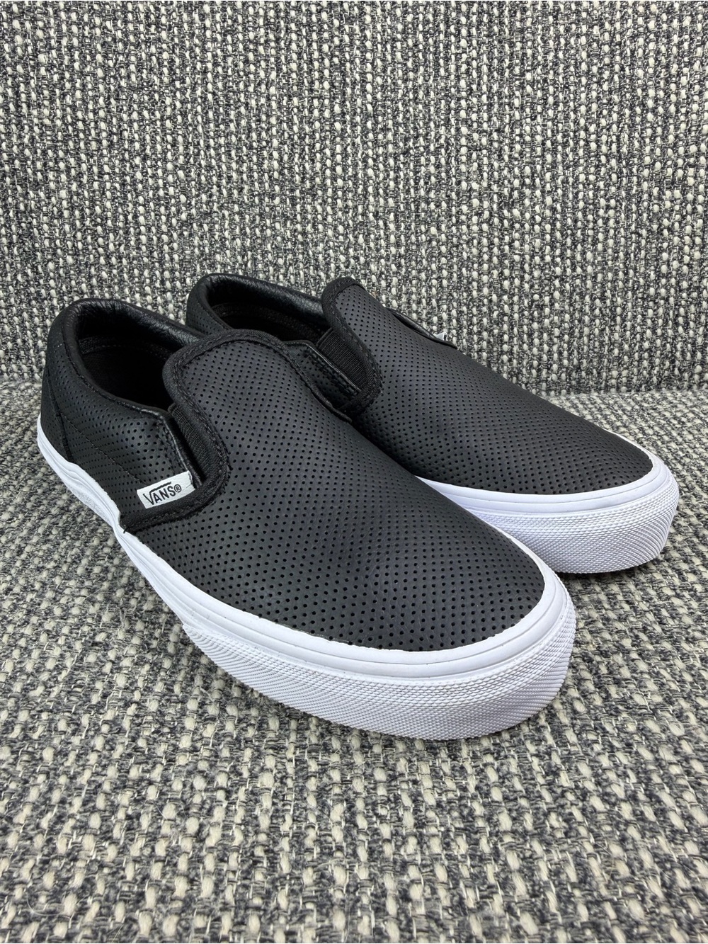 Vans Classic Slip On Kids 2.5 Black Perforated Leather Skate Shoes